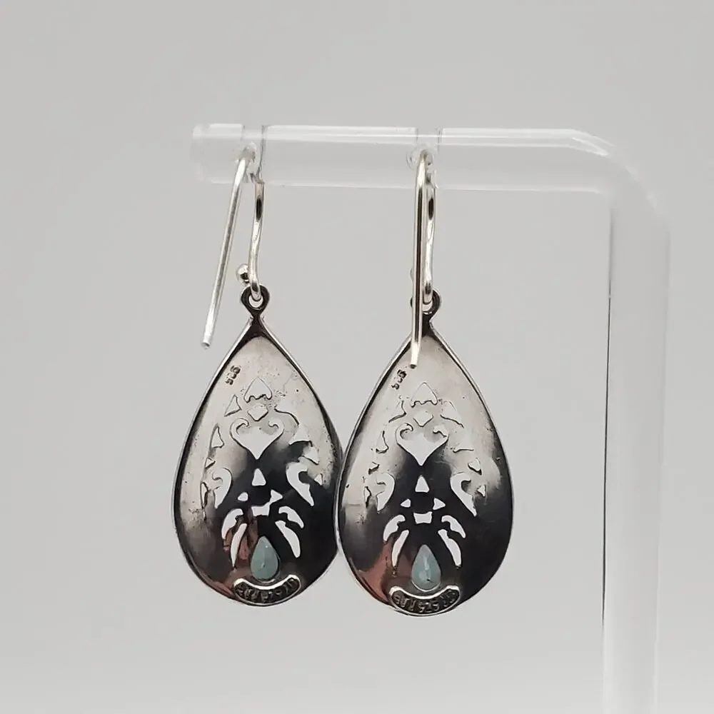 Sterling Silver 925 Mystic Topaz Dangle Filigree Pierced Hook Earrings 1.5